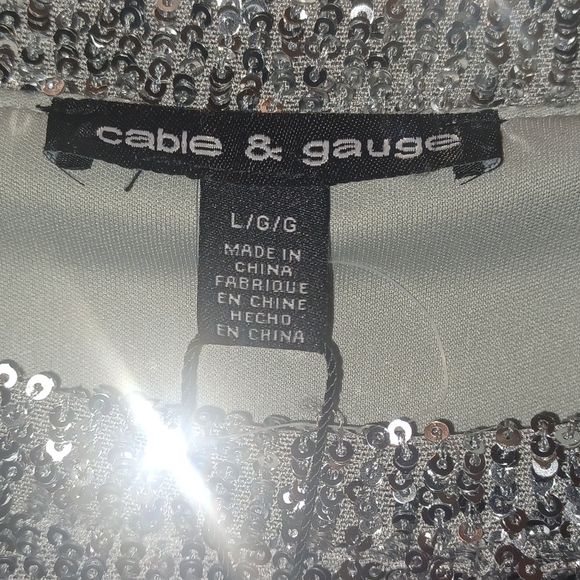 Cable & Gauge Women Silver Sequined Long Sleeves Scoop Neck Size Large - Picture 4 of 5